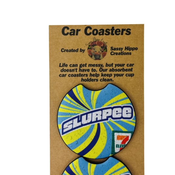 Car Coasters Slurpee Frozen Drink Beverage 7 Eleven Set of 2 Neoprene Absorbent - Picture 7 of 9